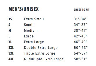 B+C Unisex Size Chart