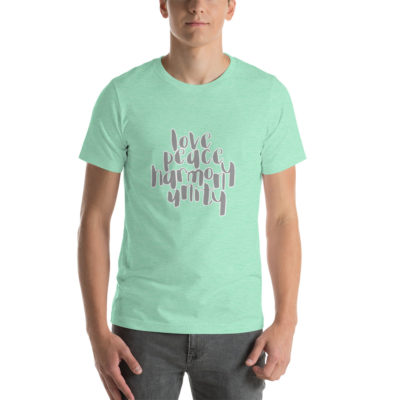 Love Peace Harmony Unity Unisex T-shirt Heather Mint